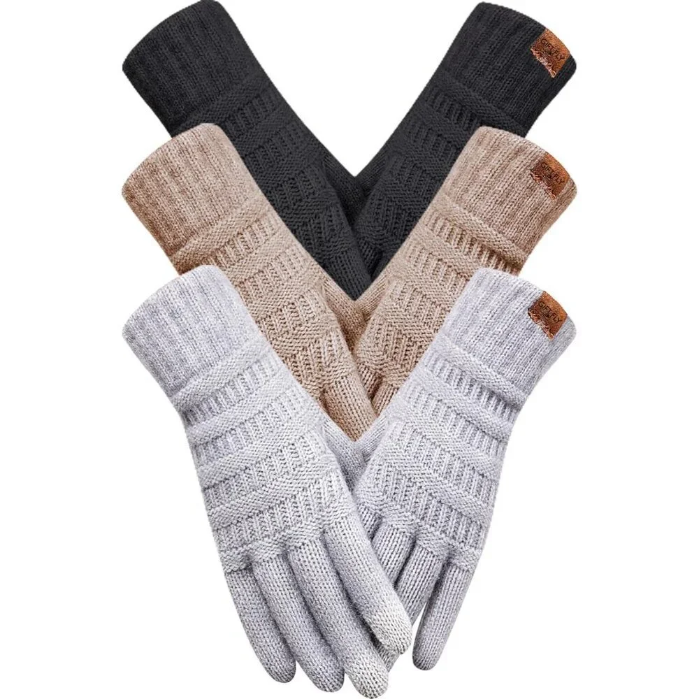 Winter Gloves Women Thermal Fleece Touchscreen 3D Pattern Fitted Elastic